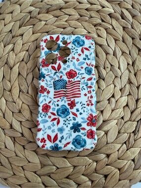 Floral American Flag Phone Case - Red & Blue iPhone 16 Pro